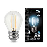 Лампа светодиодная филаментная Black Filament 9Вт шар 4100К E27 | Код. 105802209 | Gauss